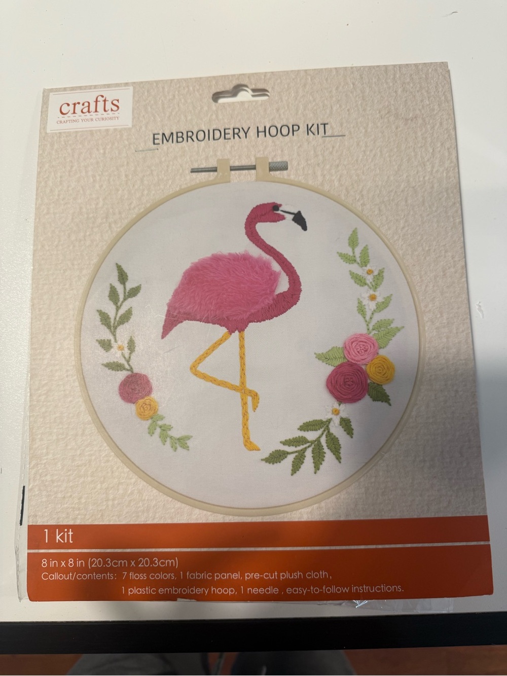 Craft Pink Flamingo Embroidery Hoop Wall Art Kit